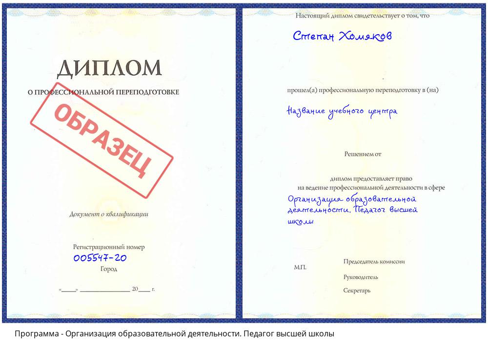 Организация образовательной деятельности. Педагог высшей школы Чебаркуль