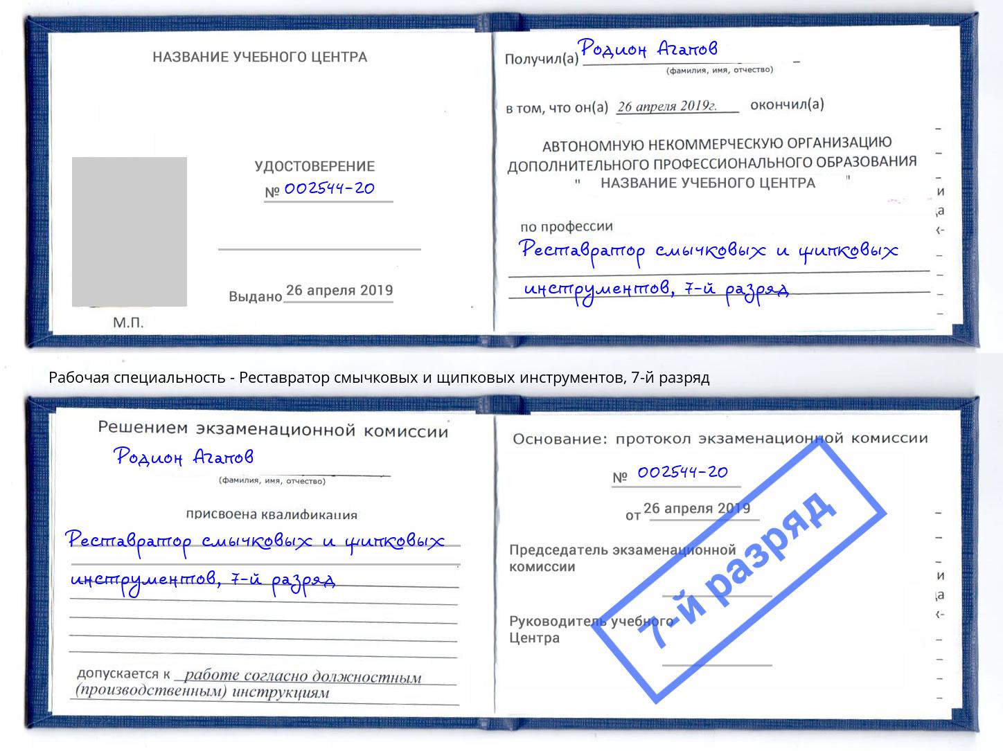 корочка 7-й разряд Реставратор смычковых и щипковых инструментов Чебаркуль