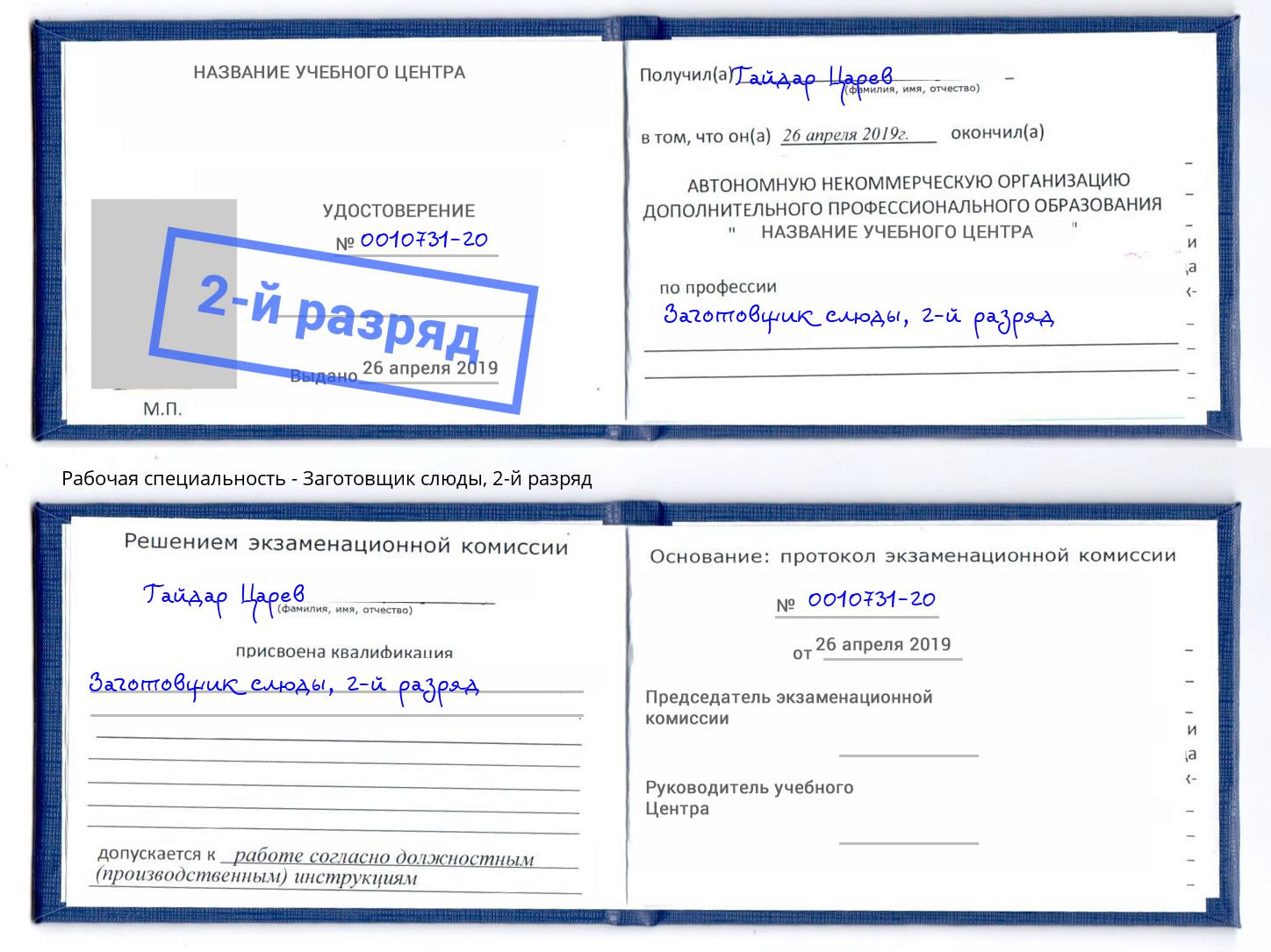 корочка 2-й разряд Заготовщик слюды Чебаркуль